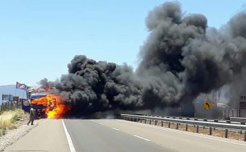 Camión fue destruido por incendio provocado por aparente falla mecánica